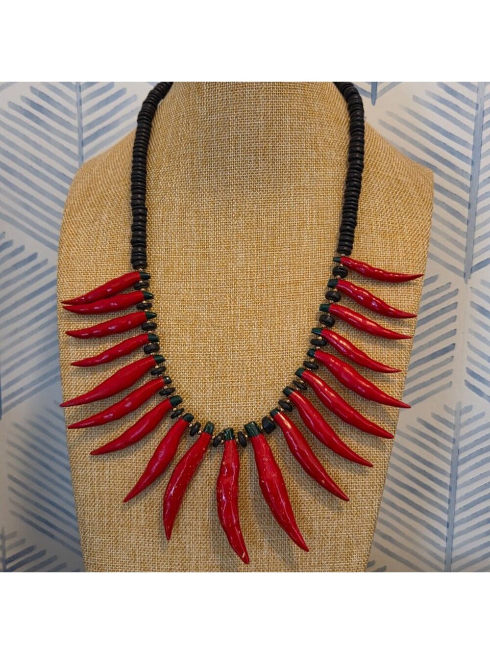 Hand Carved Red Hot Chili Pepper 22" Statement Necklace